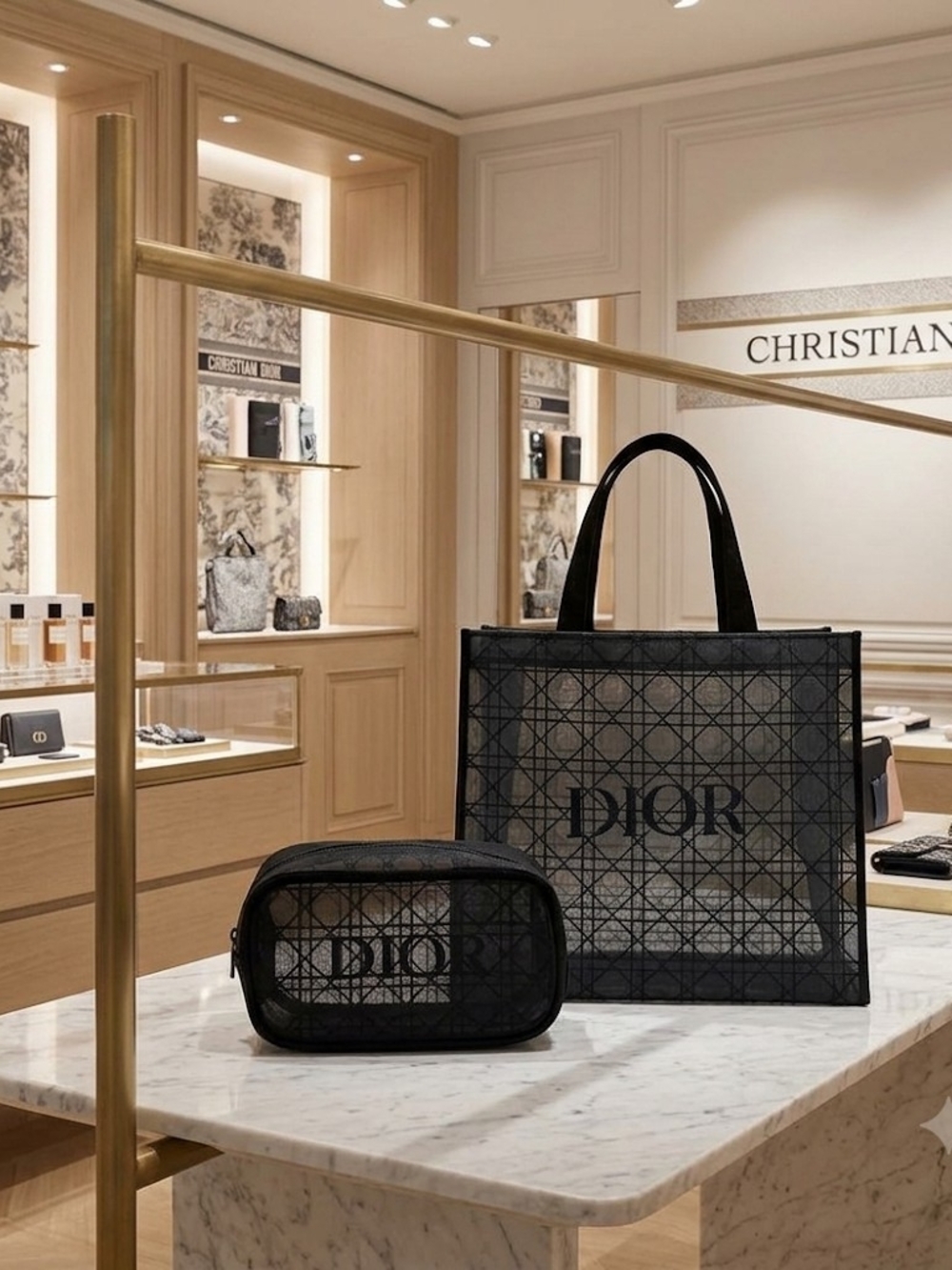 Dior Black Logo Toiletry Pouch & Tote Set